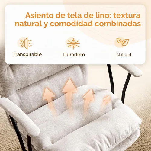 Vista 3 de VINGLI Sillas de Oficina Cómodas con/sin Ruedas, Base Dual, Reposabrazos Desmontables, Silla Ajustable y Giratoria Cómoda para Computadora, Uñas