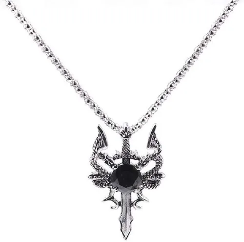 Vista 2 de Collar con colgante de cruz de espada de dragón vintage con cadena de 19.7 pies, joyería de dragón de animal punk, regalo para hombres y niños