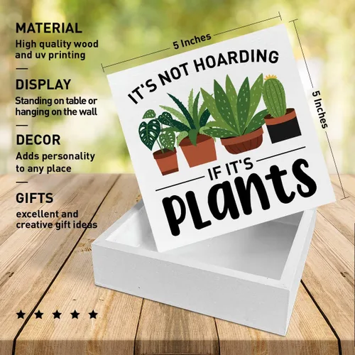 Vista 2 de Decoración de caja de madera con texto en inglés "It's Not Hoarding If It's Plants", decoración de jardín de plantas, decoración de escritorio