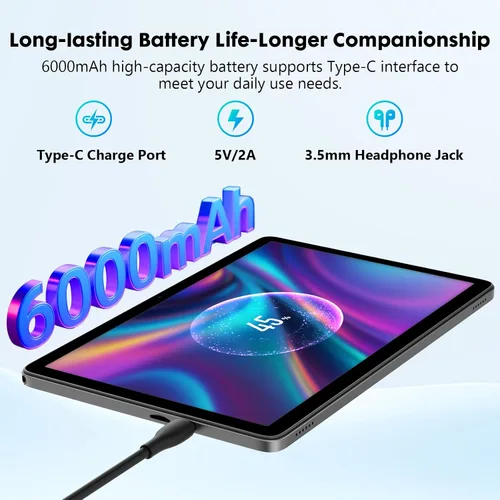 Vista 6 de Tablet de 10 pulgadas, Android 15 con 24 GB de RAM + 128 GB de ROM (1 TB expandible), Octa-Core, pantalla táctil IPS HD de 1280 x 800, cámara dual
