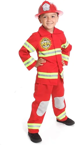 Vista 8 de Disfraz de bombero con luces para niños con sombrero jefe de Bomberos