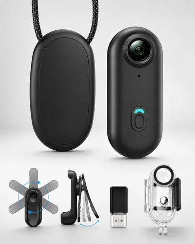 Vista 10 de JETO Mini cámara corporal 4K, cámara de acción POV con clip con cordón magnético, clip trasero giratorio, gran angular de 150°, funda impermeable
