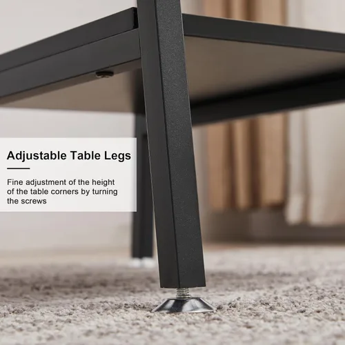 Vista 7 de VECELO Escritorio para computadora de 43 pulgadas, mesa de estudio, oficina, escritorio moderno con estantes, escritorio de madera para el Negro