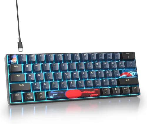 Vista 14 de Protable - Teclado mecánico para juegos al 60%, mini compacto RGB retroiluminado 61 teclas, teclado de oficina con cable con interruptor rojo