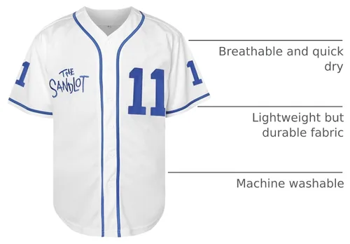 Vista 4 de The Sandlot Benny The Jet Rodriguez Michael Squints Palledorous Alan Yeah-Yeah McClennan Bel Air Jersey de Béisbol con Impresión 3D