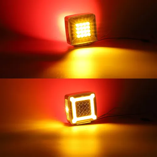 Vista 7 de Partsam Par de Luces de Señal de Giro de Guardabarros de Pedestal Cuadrado de Doble Cara Halo Resplandeciente Triple Stud, Ámbar/Rojo Cuadrado 47