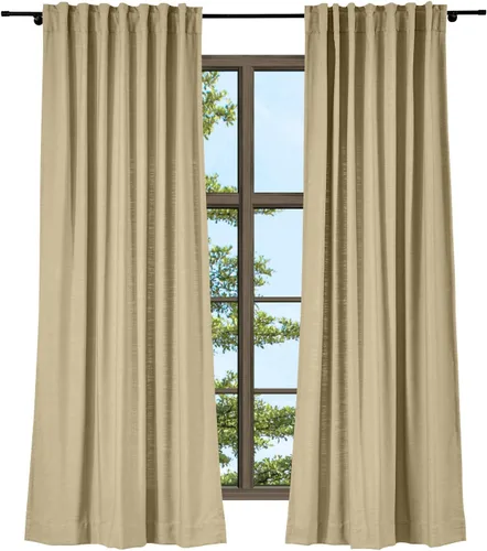 Vista 9 de TWOPAGES Cortina de lino beige sólido de algodón con pestaña trasera, elegante cortina natural para cocina (1 panel, 50 x 63 pulgadas)