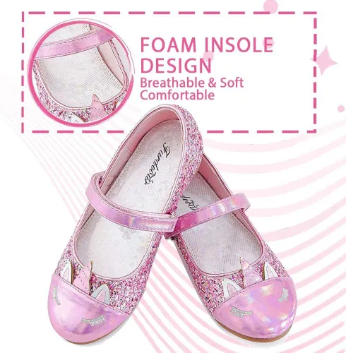 Vista 3 de Furdeour Girls Dress Shoes Mary Jane Flower Wedding Party Bridesmaids Shoes Glitter Princess Ballet Flats for Kid Toddler