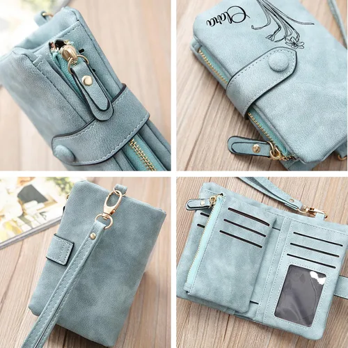 Vista 7 de Cartera personalizada con flor de nacimiento y nombre, pequeña cartera de cuero para mujeres, adolescentes, niñas, regalos personalizados