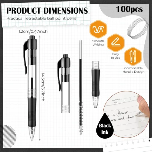 Vista 2 de Fulmoon 100 bolígrafos de tinta de gel retráctiles, punta media de 0.039 pulgadas, bolígrafo de escritura suave, para diario, oficina, hogar