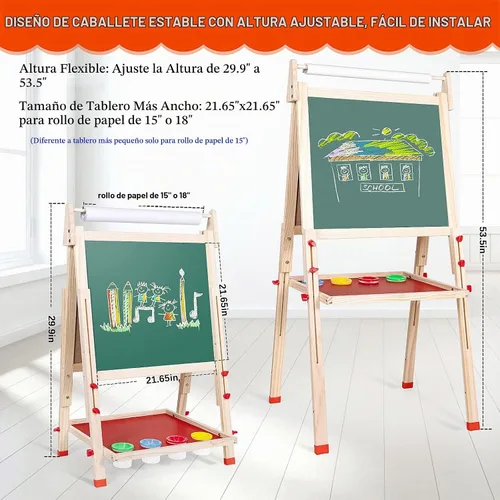 Vista 4 de Ragstone Caballete para niños con papel de tamaño doble, pizarra de tiza y pizarra negra