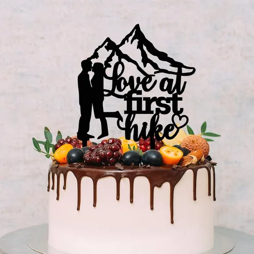 Vista 5 de Love at First Hike - Decoración para tartas de 5.9 pulgadas, acrílico personalizado, fecha y nombre, para novia, novio, para aniversario