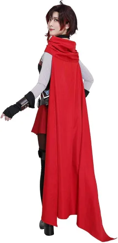 Vista 4 de miccostumes Conjunto de disfraz de cosplay de color rosa roja con capa y cinturones para mujer