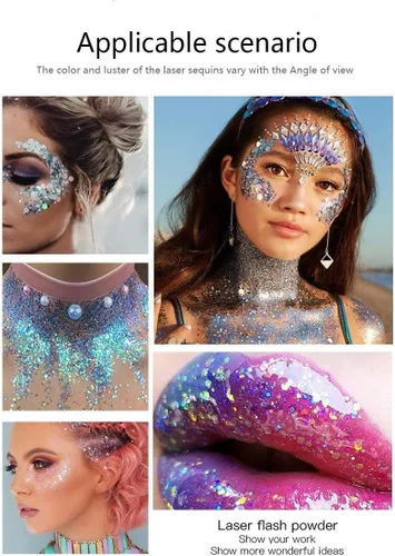 Vista 3 de Purpurina de cuerpo blanco, purpurina facial, conciertos de cantante, festivales de música, accesorios para rave, maquillaje con purpurina corporal