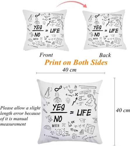 Vista 4 de Fundas de almohada de matemáticas en blanco y negro de 16 x 16 pulgadas, fundas de almohada blancas escritas a mano con texto matemático