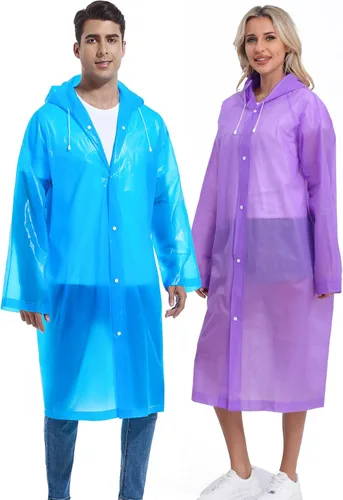 Vista 85 de 2 abrigos de lluvia de Borogo para adultos, chaquetas de lluvia reutilizables para hombres y mujeres