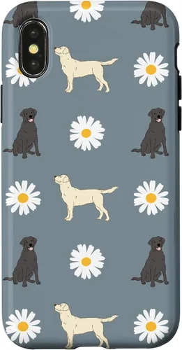 Vista 5 de Labrador Retriever y Daisy Flower Pattern - Carcasa para iPhone 17, color azul polvoriento