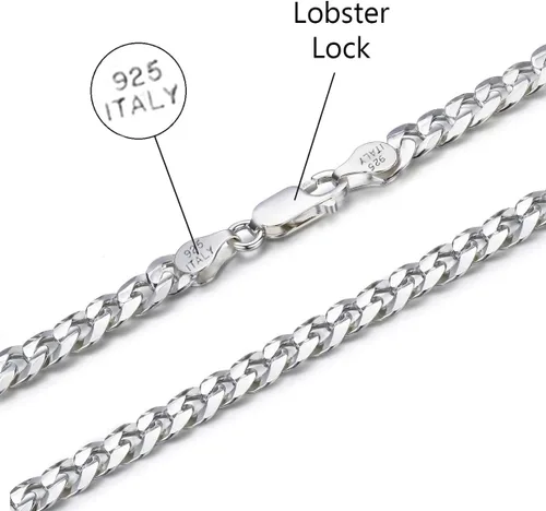 Vista 2 de Savlano Collar de cadena de eslabones cubanos de plata de ley 925 de 0.197 in para hombres y mujeres, fabricado en Italia, viene con una caja
