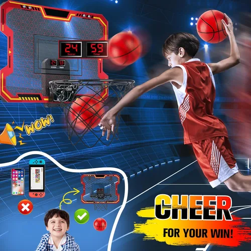 Vista 3 de Basketball Hoop Indoor for Kids(4-12 Years Old), Over The Door Basketball Hoop with Scoring, Countdown and Music Accompaniment, Christmas Toys