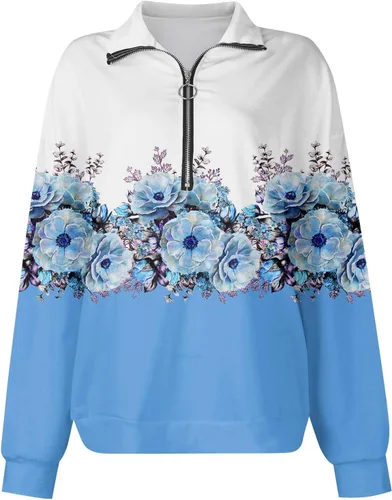 Vista 4 de Sudadera de gran tamaño para mujer, estilo casual, degradado, a la moda, con cremallera, ropa de otoño, manga larga, holgada, sin botones