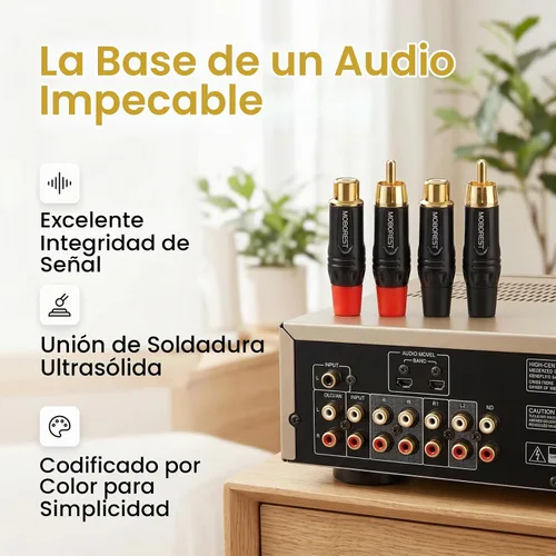 Vista 2 de MOBOREST Adaptador de cable RCA a altavoz, adaptador macho a hembra, audio fono chapado en oro, enchufe de altavoz de soldadura, adaptador de RCA