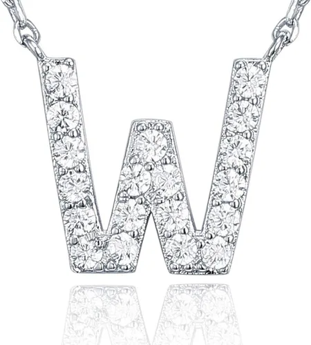 Vista 25 de PAVOI 14K White Gold Plated Cubic Zirconia Initial Necklace Letter Dainty Necklaces for Women
