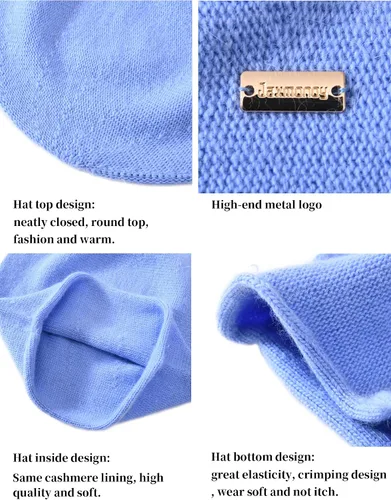 Vista 4 de jaxmonoy Gorro de punto holgado de cachemira para mujer, gorro de invierno suave y cálido de lana para mujer