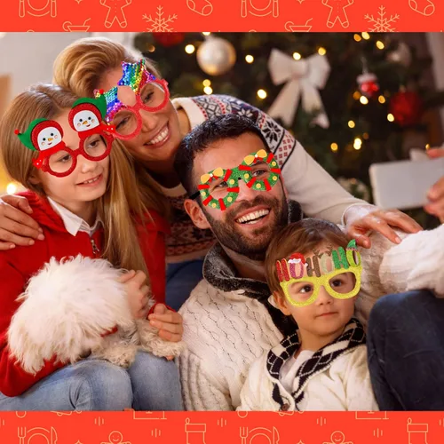 Vista 6 de 18 marcos de anteojos de Navidad con purpurina para fiestas, disfraces, días festivos, regalos de cabina de fotos, gafas novedosas para cosplay