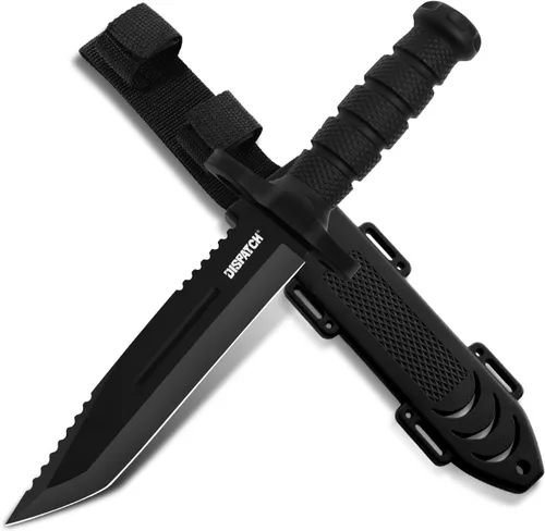 Vista 11 de Cuchillo de caza Dispatch de hoja fija con vaina, juego de cuchillos de supervivencia de 12" y 8" para hombres, cuchillo táctico Bowie con mango