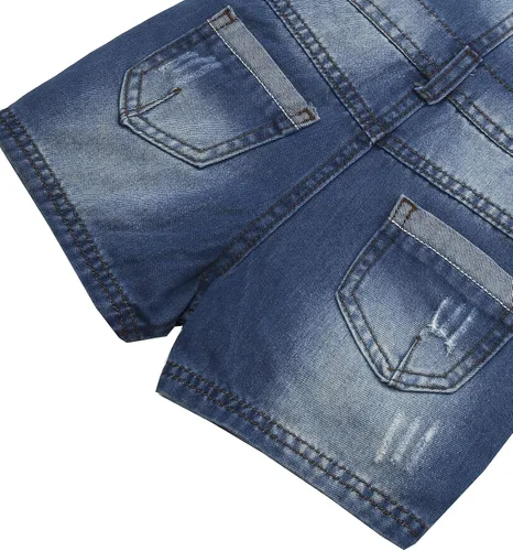 Vista 6 de KIDSCOOL SPACE Pantalones cortos de verano para bebés y niñasniños, overol de mezclilla ajustable