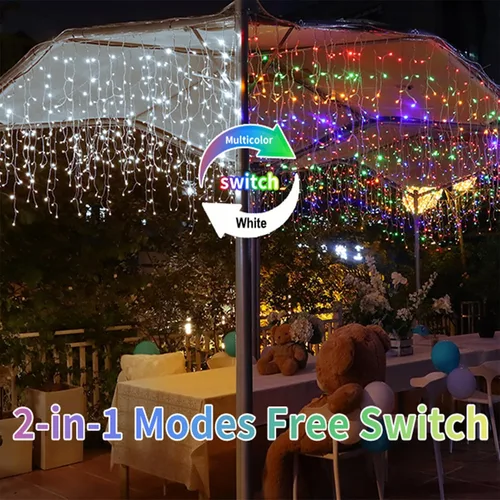 Vista 4 de Luces Solares de Carámbanos para Exteriores Impermeables - 82 Pies 660 Luces LED de Carámbanos de Navidad para Exteriores con Control Remoto, Blanco