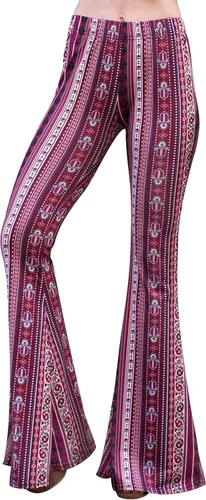 Vista 3 de Daisy Del Sol - Pantalones de yoga cómodos y elásticos de cintura alta, estilo boho de los 70 con parte inferior acampanada Baya