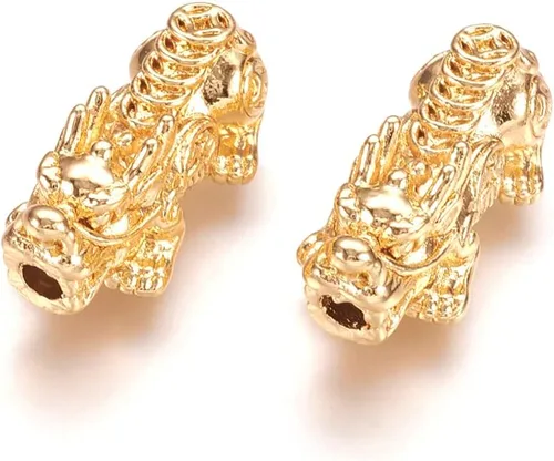 Vista 9 de Craftdady 20 cuentas espaciadoras Pixiu chapadas en oro de 24 quilates, aleación de metal 3D, cuentas Fengshui, 5 tamaños para atraer riqueza, buena