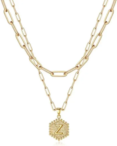 Vista 49 de M MOOHAM - Delicado collar de oro para mujer, de 14 quilates, en capas, lindos collares con letra hexagonal con inicial para mujer, regalos