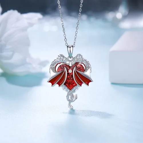Vista 2 de Collar de dragón de plata de ley 925, collar de cristal de dragón para mujer, regalo de joyería de dragón para mujer