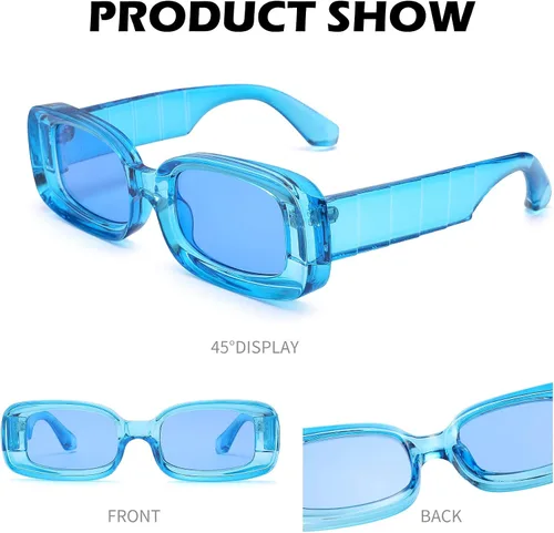 Vista 4 de Lentes de sol rectangulares pequeños de moda para mujeres y hombres, con marcos gruesos y estéticos de los años 90, lentes de sol cuadrados gruesos