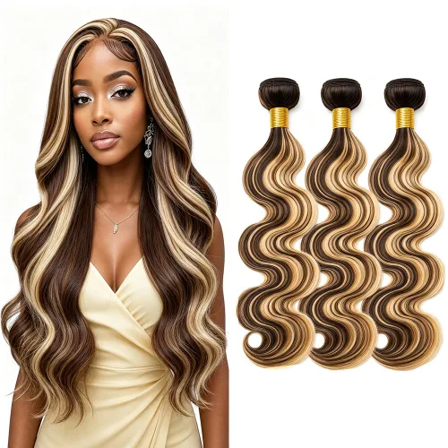 Vista 126 de P4613 Cabello humano rizado onda profunda marrón y paquetes mixtos 8 10 12 P4613 Ombre Marrón-Rubio-DP