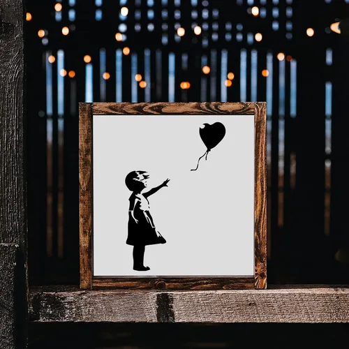 Vista 7 de Banksy Balloon Girl - Lienzo artístico, plantilla de graffiti