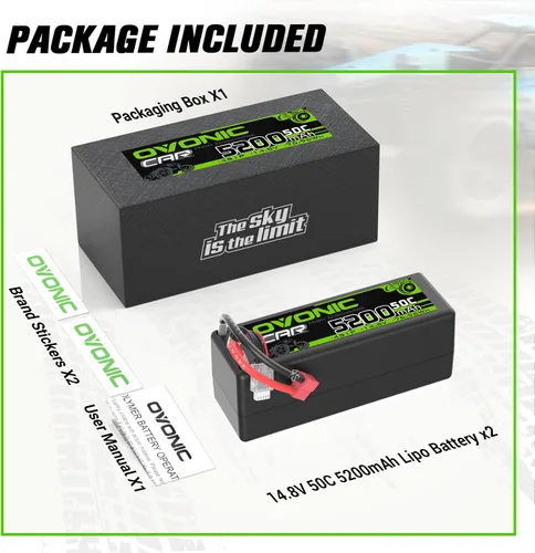 Vista 6 de OVONIC 4S Lipo Batería 14.8V 5200mAh 50C Hardcase Lipo Batería con T Plug