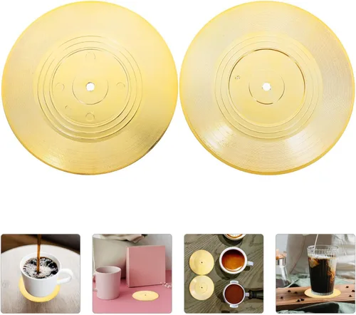 Vista 7 de Ipetboom 2pcs Retro Vinyl Record Coasters for Drinks Nonslip Cup Mats Unique Music Accessories for Coffee Tables and Home Office Decor