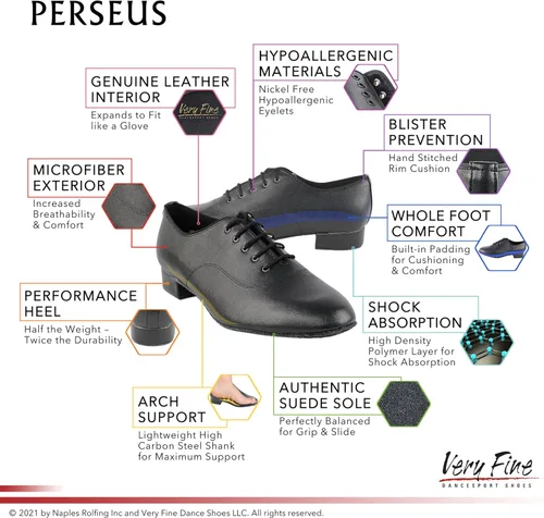 Vista 7 de Very Fine Men's Dance Shoe Ballroom Collection Perseus Lyon Bachata Social Salsa Tango