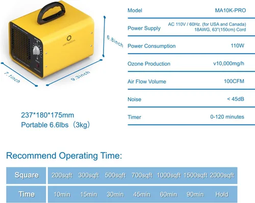 Vista 5 de Airthereal Generador de ozono MA10K-PRO, máquina de O3 de alta capacidad para áreas de más de 3500 pies cuadrados, removedor de olores ionizador