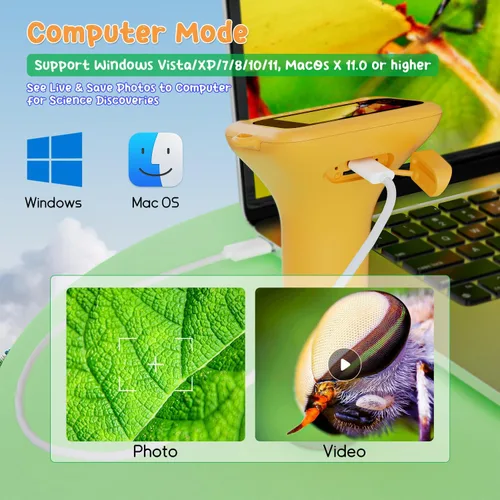 Vista 5 de SKYBASIC Microscopio Digital para Niños, Pantalla de 2" Microscopio de Mano 1000X HD de Bolsillo Microscopios Portátiles con Cámara, Regalos