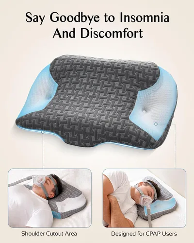 Vista 8 de Almohada para la apnea del sueño para usuarios de Cpap, almohadas ergonómicas ajustables de espuma viscoelástica para dormir de lado y espalda