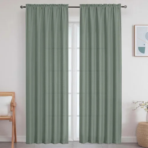 Vista 113 de Cortinas de lino para dormitorio y sala de estar de 96 pulgadas de largo, juego de 2 paneles, con bolsillo para cortinero, filtrado de luz, textura