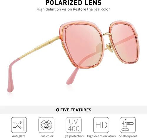Vista 5 de Gafas de sol polarizadas vintage con marco de escudo para mujer con caja de regalo O6371