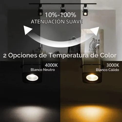Vista 4 de Cabezales de luz de riel de 10 W H, cabezales de iluminación LED regulables para obras de arte de acento, luz de pista lineal tipo H 3000 K, blanco