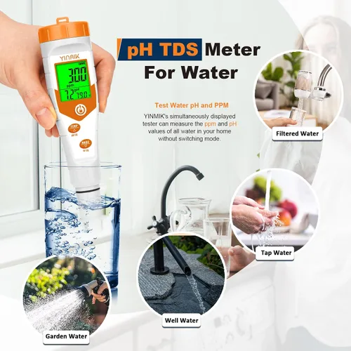 Vista 5 de Probador de pH hidropónico EC, pantalla simultánea pH ppm para agua de depósito base, monitoreo continuo de temperatura de conductividad de pH. ppm