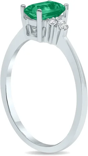 Vista 3 de Gemstone and Diamond Ring in 10K White Gold (Available in Emerald, Sapphire, Blue Topaz, Amethyst, and more)