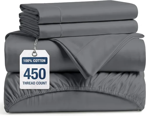 Vista 23 de LANE LINEN Sábanas de cama individual – 450TC algodón peinado de fibra larga de alta calidad, color blanco Soft & Breathable Twin Sheet &